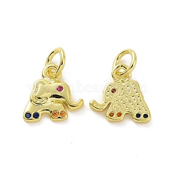 Brass Micro Pave Colorful Cubic Zirconia Charms, with Jump Ring, Elephant Charm, Real 18K Gold Plated, 10x10x1.5mm, Hole: 3.2mm(KK-E068-VF107)