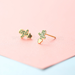Brass Micro Pave Clear Cubic Zirconia Stud Earrings, Golden, Cactus, 6mm(FS-WGE47D1-20)
