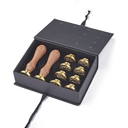 (Defective Closeout Sale: Rusty) Wax Seal Stamp Sets, Including Brass Stamp Head and Wood Handles, Golden, Handle: 89x25mm, Stamp Head: 25.5x14.5mm, about 10pcs/box(DIY-XCP0001-89G)