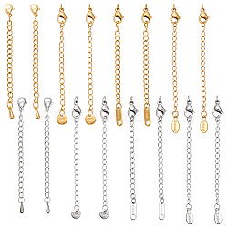 16Pcs 8 Styles 304 Stainless Steel Chain Extender, Cadmium Free & Nickel Free & Lead Free, with Clasps and Charm, Golden & Stainless Steel Color, 50~73mm, 2pcs/style(STAS-ME0003-36)