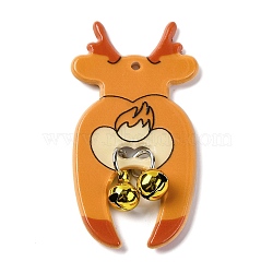 Christmas Theme Acrylic Pendants, with Iron Bell, Elk, 48x25.5x2.5mm, Hole: 1.8mm(OACR-Q098-01A)