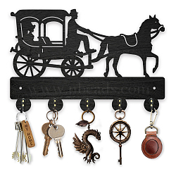 Wood & Iron Wall Mounted Hook Hangers, Decorative Organizer Rack, with 2Pcs Screws, 5 Hooks for Bag Clothes Key Scarf Hanging Holder, Carriage, 200x300x7mm.(HJEW-WH0055-112)