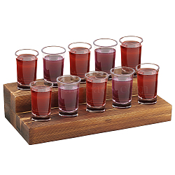 2-Tier 10-Hole Pinewood Wine Glass Organizer Holder, Goblet Serving Tray Rack, Rectangle, Saddle Brown, 14x29x6.5cm, Inner Diameter: 3.7cm(ODIS-WH0025-154)