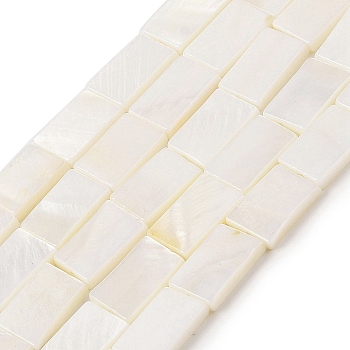 Natural Freshwater Shell Beads Strands, Rectangle, Floral White, 13.5~14x9~10x3mm, hole: 0.9mm, about 26pcs/strand, 14.65~14.80''(37.2~37.6cm)