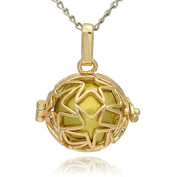 Golden Tone Brass Hollow Round Cage Pendants, with No Hole Spray Painted Brass Ball Beads, Dark Khaki, 23x24x18mm, Hole: 3x8mm