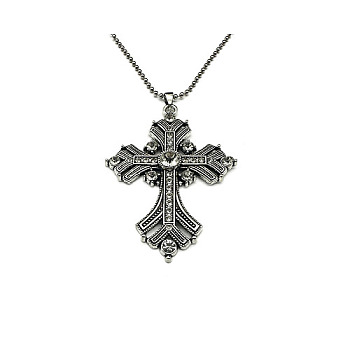 Cross Rhinestone Pendant Necklaces, with Antique Silver Alloy Ball Chains, Crystal, 27.56 inch(70cm)