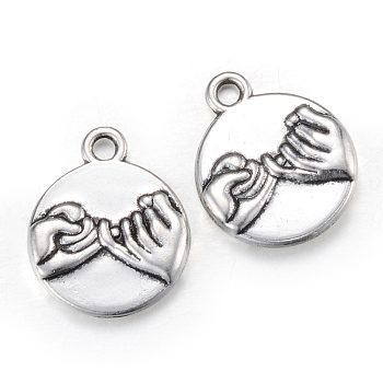 Tibetan Style Alloy Charms, Cadmium Free & Lead Free, Flat Round with Promise, Antique Silver, 17x14x3mm, Hole: 2mm