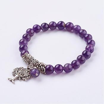 Natural Amethyst Stretch Bracelets, with Tibetan Style Pendants,  2 inch(51mm)
