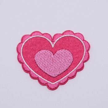 Computerized Embroidery Cloth Iron on/Sew on Patches, Costume Accessories, Appliques, Heart, Hot Pink, 44x53x1mm