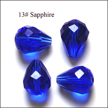 Imitation Austrian Crystal Beads, Grade AAA, Faceted, Drop, Blue, 8x10mm, Hole: 0.9~1mm
