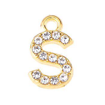 Golden Tone Alloy Rhinestone Pendants, Letter S, 13mm