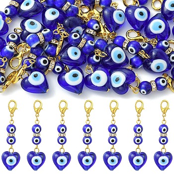 20Pcs Handmade Evil Eye Lampwork Pendant Decorations, with Alloy Lobster Claw Clasps, Golden, Blue, 57mm