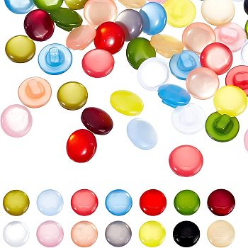 196Pcs 14 Colors Resin Buttons, 1-Hole, Flat Round, Mixed Color, 10~11x5~6mm, Hole: 1.5mm, 14pcs/colors