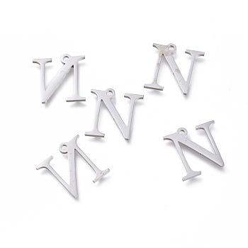 304 Stainless Steel Charms, Greek Alphabet, Stainless Steel Color, Letter.N, 13x13x1mm, Hole: 1.2mm