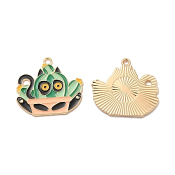 Alloy Enamel Pandants, Lead Free & Cadmium Free, for Halloween, Cat Charm, Light Gold, 25x28x1.5mm, Hole: 1.8mm