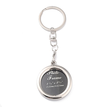 Zinc Alloy Keychain Cabochon Settings, Swivel Split Key Rings, Flat Round, Platinum, 115mm, Tray: 29mm