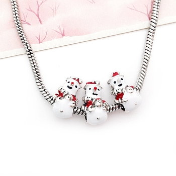 Christmas Theme Alloy Enamel European Beads, Large Hole Bead, Antique Silver, Snowman, 16.5x9.5x7mm, Hole: 4.5mm