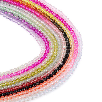 Pandahall 10 Strands 10 Colors Transparent Gradient Color Glass Beads Strands, Faceted Round, Mixed Color, 3x2.8mm, Hole: 0.9mm, about 123pcs/strand, 14.53''(36.9cm), 1 Strand/color