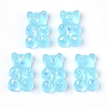 Transparent Epoxy Resin Cabochons, with Sequins, Hologram Cabochons, Bear, Saddle Brown, 17x11x6~7mm