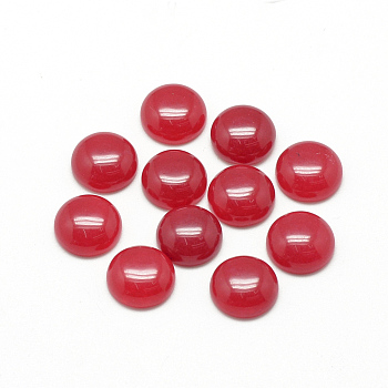 Natural White Jade Cabochons, Dyed, Half Round/Dome, Red, 12x5mm