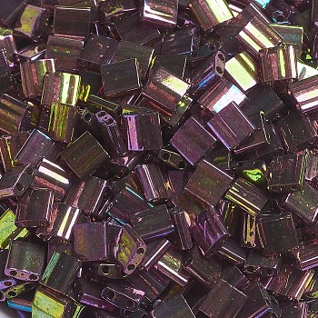 MIYUKI TILA Beads, Japanese Seed Beads, 2-Hole, (TL301) Dark Topaz Rainbow Gold Luster, 5x5x1.9mm, Hole: 0.8mm, about 590pcs/50g