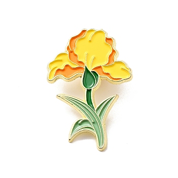 Flower Enamel Pin, Light Gold Alloy Brooch for Backpack Clothes, Yellow, 30.5x21x1.8mm