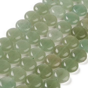Natural Green Aventurine Beads Strands, Flat Round, 14.6~15.5x6~6.5mm, Hole: 0.8mm, about 27pcs/strand, 15.59''~15.87''(39.6~40.3cm)