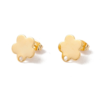 201 Stainless Steel Stud Earring Findings with Hole, 304 Stainless Steel Pins and Ear Nuts, Flower, Real 24K Gold Plated, 11x12mm, Hole: 1.8mm, Pin: 0.8mm