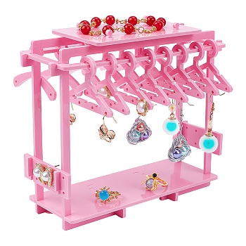 Opaque Acrylic Earring Display Stands, Coat Hanger Shaped Earring Organizer Holder with 16Pcs 2 Styles Hangers, Pink, Finish Product: 18x5.95x15cm