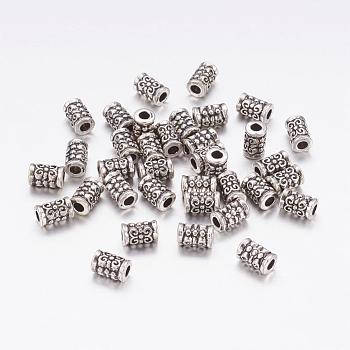 Tibetan Style Alloy Beads, Lead Free & Nickel Free & Cadmium Free, Tube, Antique Silver, about 5mm wide, 7.5mm thick, Hole: 2mm