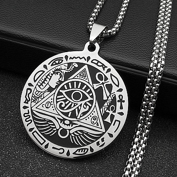 Egypt Theme 201 Stainless Steel Eye of Horus Pendant Necklaces, Box Chain Necklaces for Women, Stainless Steel Color, 19.69 inch(50cm)