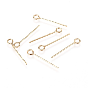 304 Stainless Steel Eye Pins, Golden, 17~18x0.6mm, Hole: 2mm