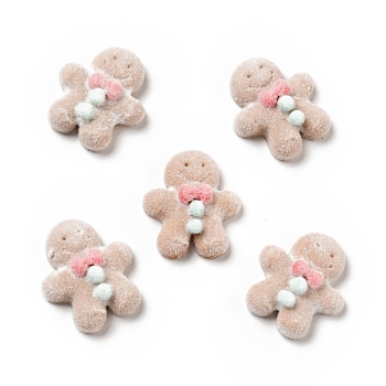 Christmas Opaque Resin Cabochons, Flocky Gingerbread Man, Sandy Brown, 23x19.5x6mm