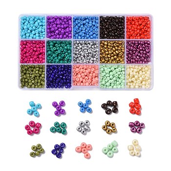 180G 15 Colors Baking Paint Glass Seed Beads, Round, Mixed Color, 6/0, 4~5x2.5~4.5mm, Hole: 1.2~1.5mm, 12g/color