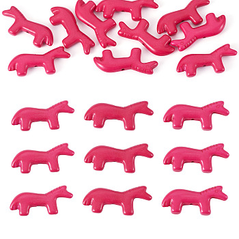 10Pcs Synthetic Turquoise Beads, Horse, Dyed, Hot Pink, 12.5~13x28.5~29x4~4.5mm, Hole: 1.2mm
