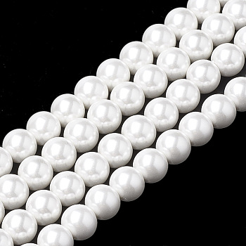 Glass Pearl Beads Strands, Round, White, 10~10.5mm, Hole: 1mm, about 39pcs/strand, 16.1 inch