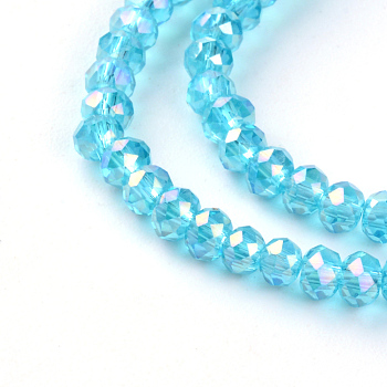 Electroplate Glass Beads Strands, AB Color Plated, Faceted Rondelle, Deep Sky Blue, 3x2mm, Hole: 0.5mm, about 165~170pcs/strand, 16.7 inch