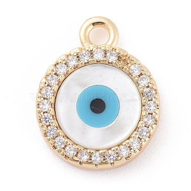 Real Gold Plated Clear Flat Round Brass+Cubic Zirconia Charms