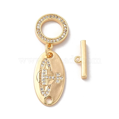 Brass Micro Pave Clear Cubic Zirconia Toggle Clasps(KK-M243-11G)-2