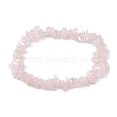 Pulseras elásticas con cuentas de chips de cuarzo rosa natural para mujer(BJEW-JB10046-01)-2