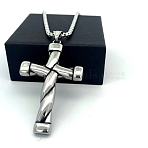 Hip Hop 304 Stainless Steel Cross Pendant Necklaces, Stainless Steel Color, 23.62 inch(60cm)(PT1776)