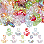 72Pcs 18 Styles Transparent Plastic Beads, AB Color Plated, Tulip, Mixed Color, 12~15x12~23x9~12mm, Hole: 2.5mm, 4pcs/style(OACR-SP0001-38)
