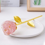 Resin & Iron Rose Display Decoration, with Natural Rose Quartz Chips inside Statues for Home Office Decorations, 240mm(PW-WG60149-01)