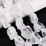 Natural Quartz Crystal Rough Beads Strands, Rock Crystal, Nuggets, with Glass Beads, 14~30x17~27x7~22mm, Hole: 0.7~2mm, about 16~17pcs/strand, 14.37~15.75 inch(36.5~40cm)(G-Q606-93)