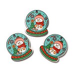 Single Face Printed Wood Pendants, Christmas Crystal Ball Charms, Others, 49.5x43x2.6mm, Hole: 2mm(WOOD-H102-02C)