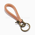 Cowhide Leather Keychains, with Zinc Alloy Split Key Rings, Antique Bronze, Coral, 135mm(KEYC-WH0029-142B)