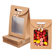 Rectangle Kraft Paper Gift Bags, Die Cut Grip Hole Bag with Bowknot and Clear Window, Tan, Finish Product: 26.5x9.1x26cm(ABAG-WH0038-26B)