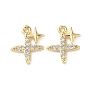 Brass Micro Pave Cubic Zirconia Charms, Star Charms, Real 18K Gold Plated, 14x12x2mm, Hole: 1.3mm(X-KK-F872-13G)