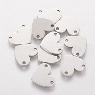 201 Stainless Steel Charms, Stamping Blank Tag, Heart, Stainless Steel Color, 10.8x12.8x1mm, Hole: 1.5mm(STAS-Q201-T134)