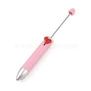 Heart Plastic Ball-Point Pen, Iron Pole Beadable Pen, for DIY Personalized Pen with Jewelry Beads, Pink, 156x14.5mm, Pin: 2mm(AJEW-P126-B01)